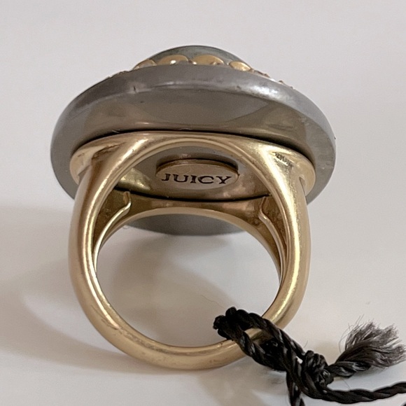 NWT Juicy Couture Labradorite & Faceted Crystal Oval 2-Tone Metal Statement Ring - Picture 6 of 8